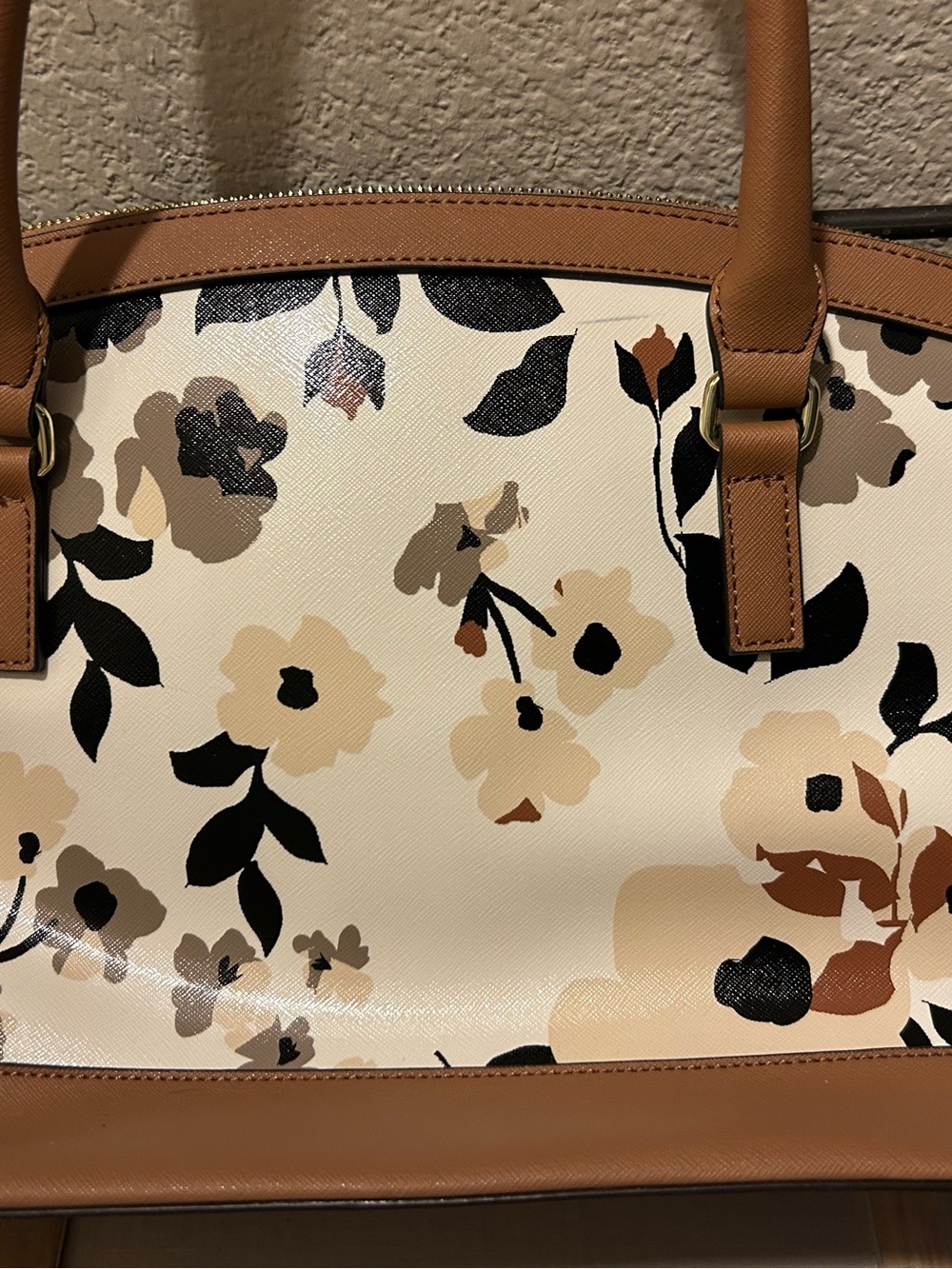 Anne Klein Floral Dome Satchel Bag Cream Tan Brown NEW - Picture 4 of 9